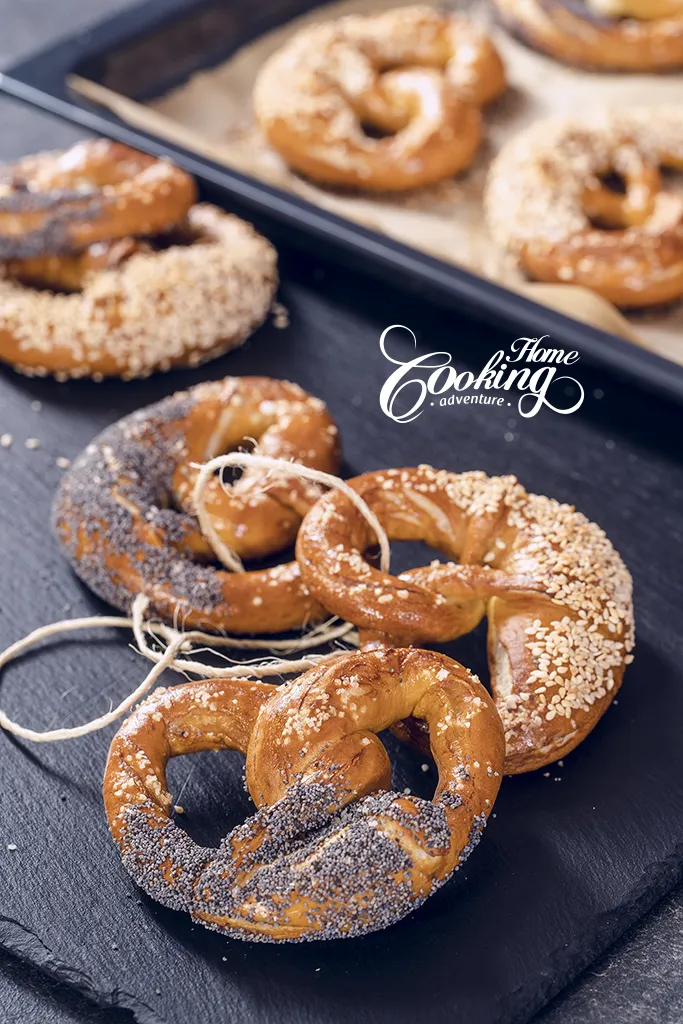 homemade pretzels with sesame and poppy seeds