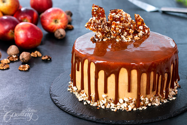 Apple Walnut Caramel Cake with Salted Caramel Drips