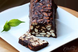 chocolate biscuit cake with cranberries and nuts slice