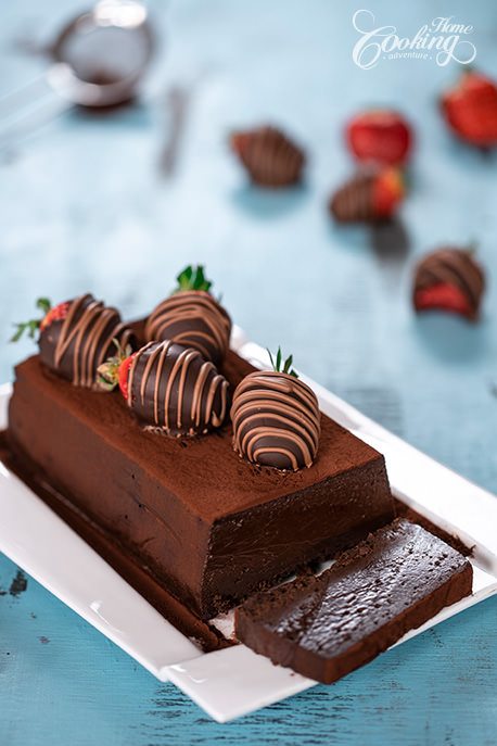 Chocolate Terrine with Chocolate Covered Strawberries slice