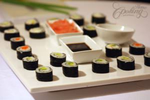 Sushi serving with pickled ginger and soi sauce