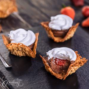 oatmeal lace cookie cups with whipped ganache section