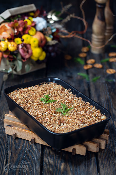 Mashed Potato Casserole with Pretzel Topping