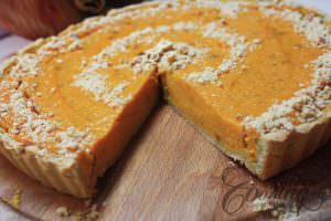 Pumpkin Pie with Honey with a slice missing