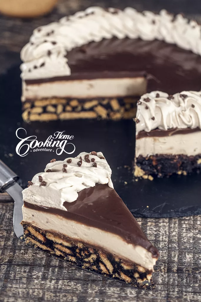 n0-bake chocolate biscuit mocha mousse cake slice