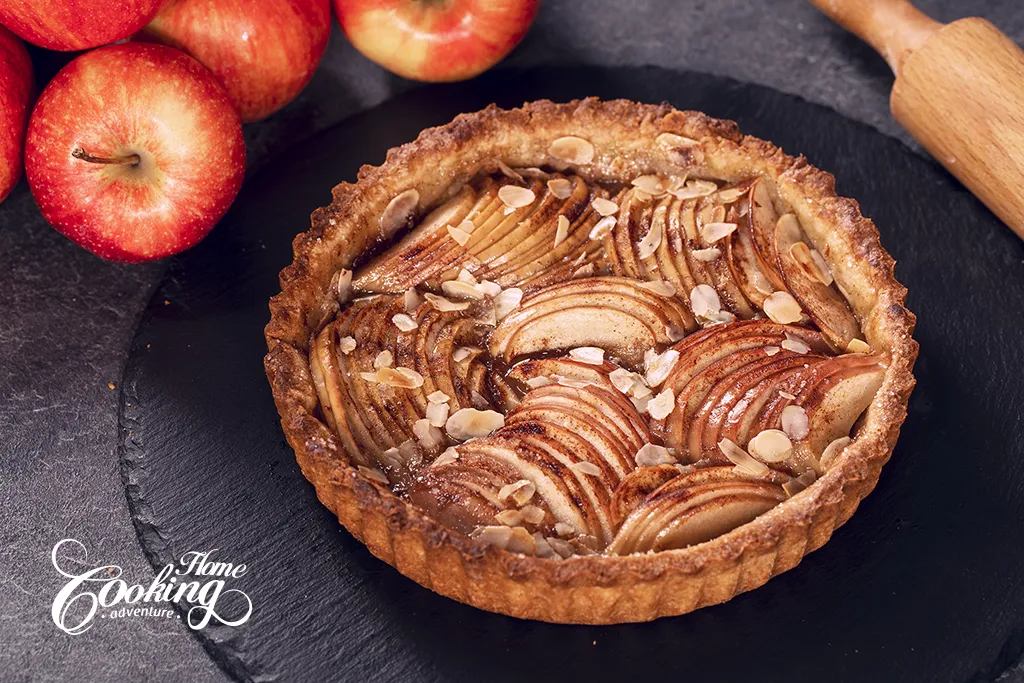 apple almond tart with almond flakes