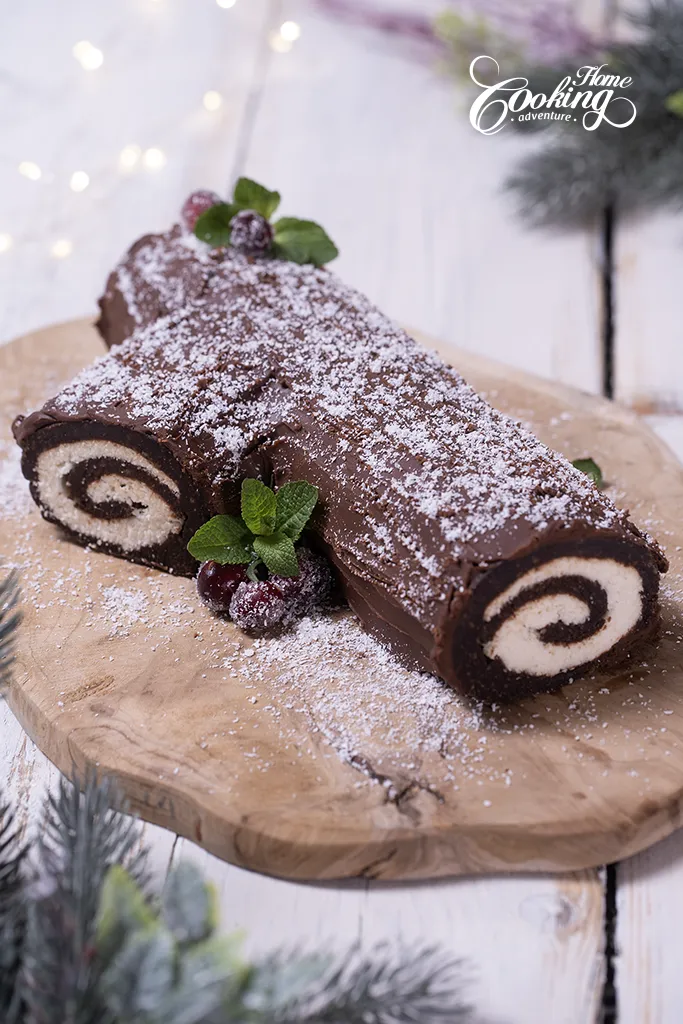 tronco de navidad de chocolate sin hornear