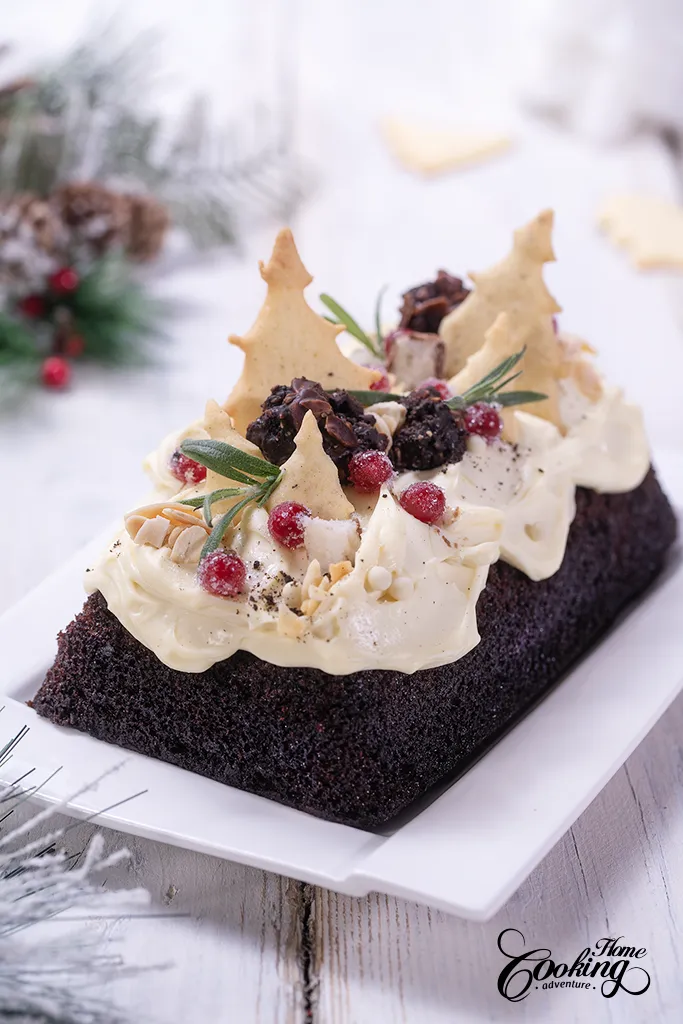 sour cherry chocolate tonka bean christmas cake