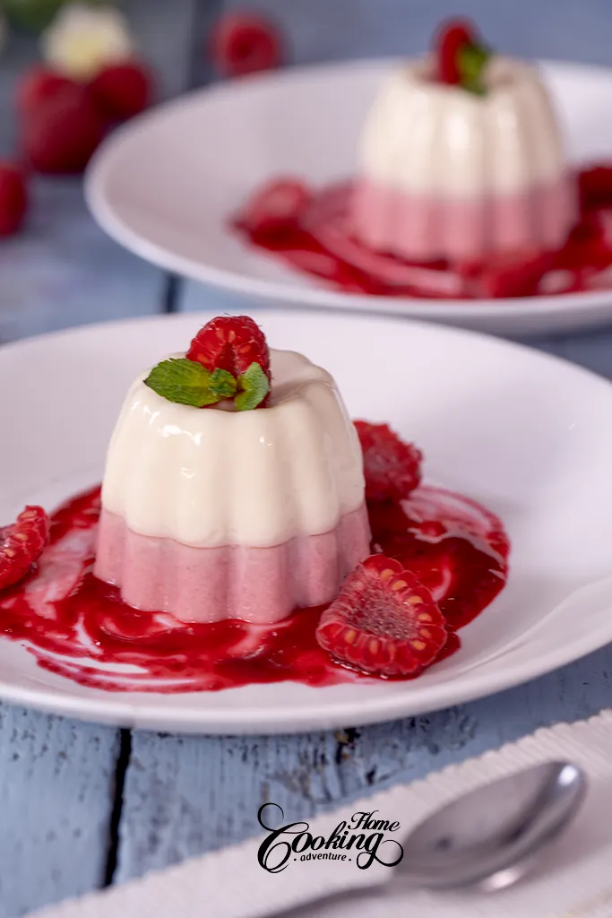layered vanilla and raspberry panna cotta