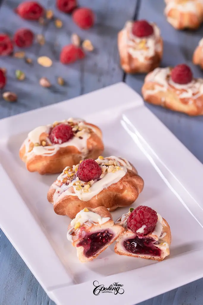 Vanilla Raspberry Mini Eclairs with section