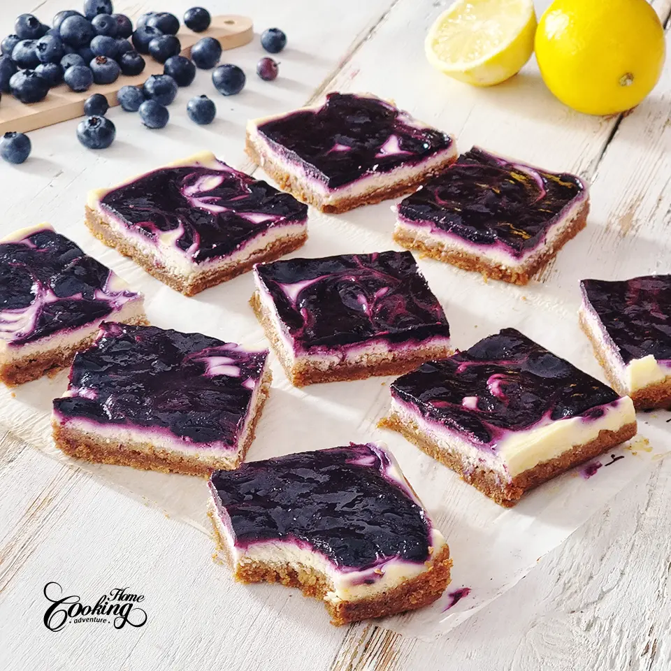 blueberry cheesecake bars - close-up