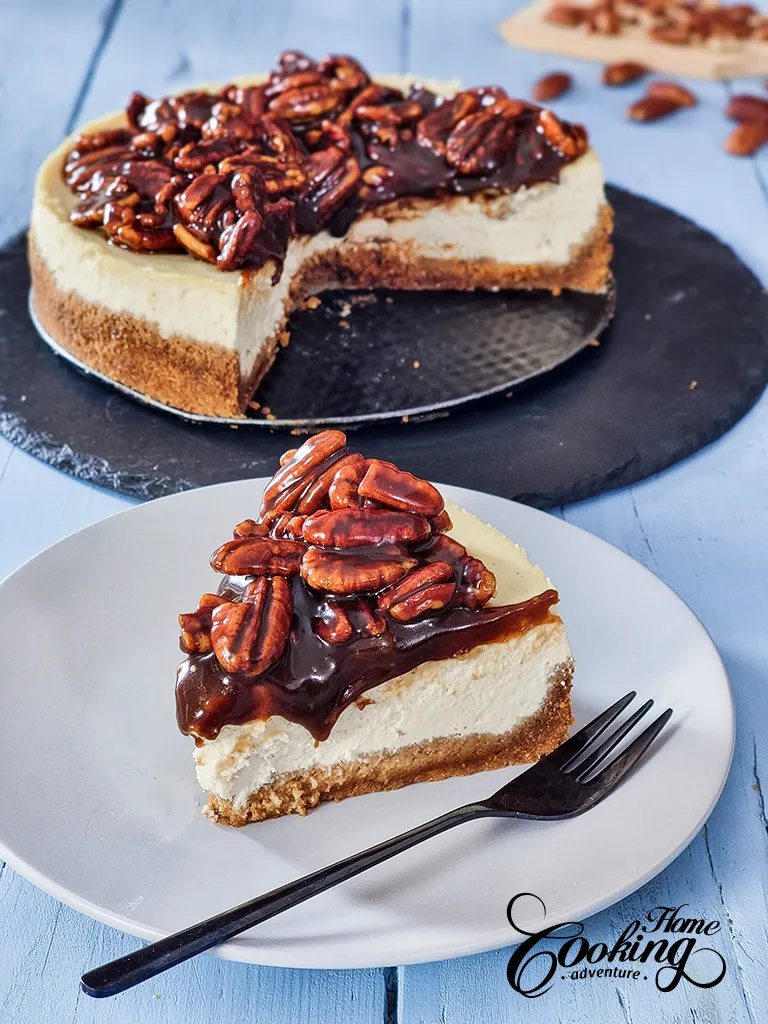 Pecan Pie Cheesecake - slice close-up