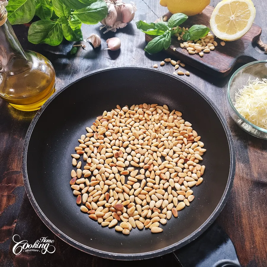 pesto steps - toast pine nuts