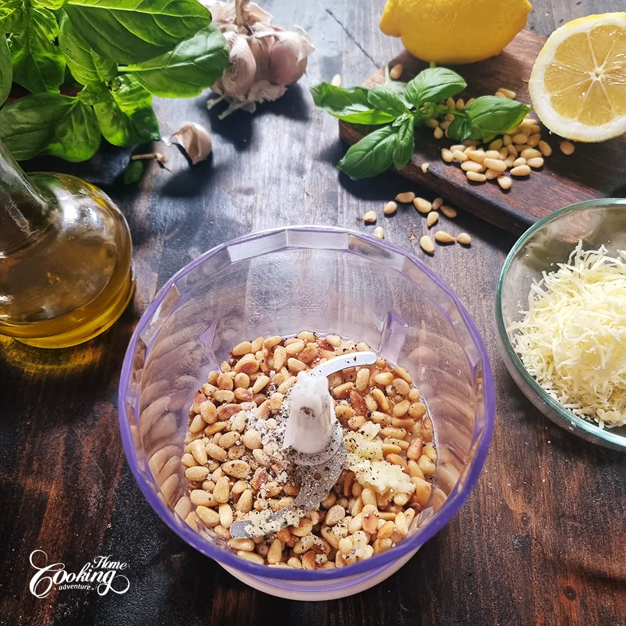 pesto steps - processing pine nuts