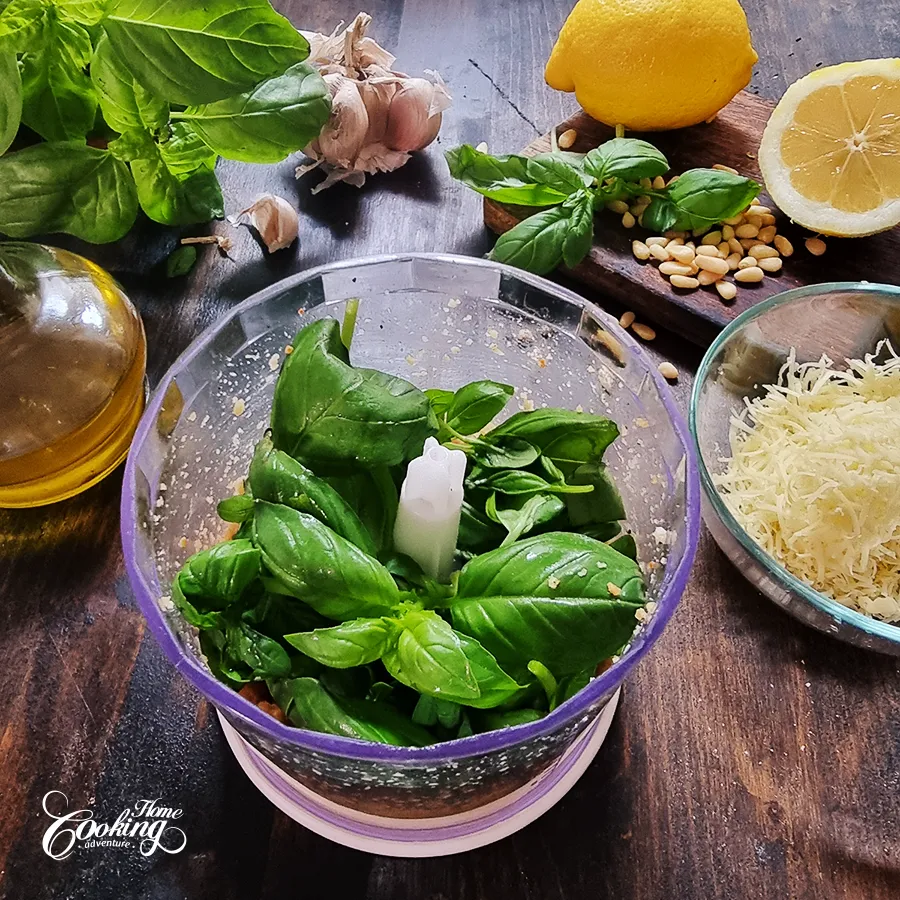 pesto steps - add basil