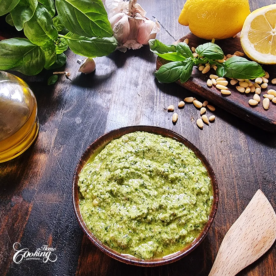 homemade pesto ready to be served