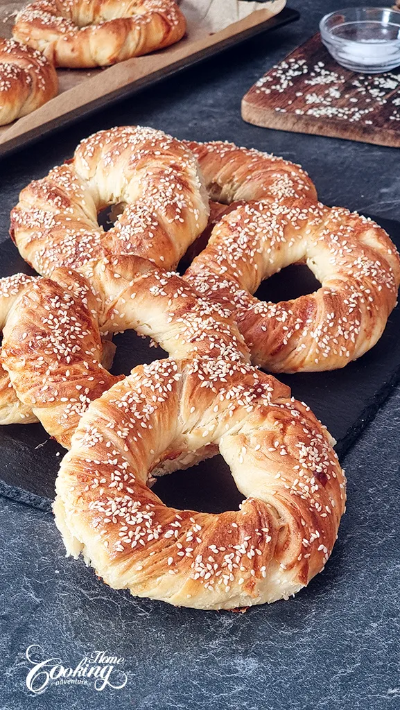 twisted cheese flaky bagels with sesame seeds on top