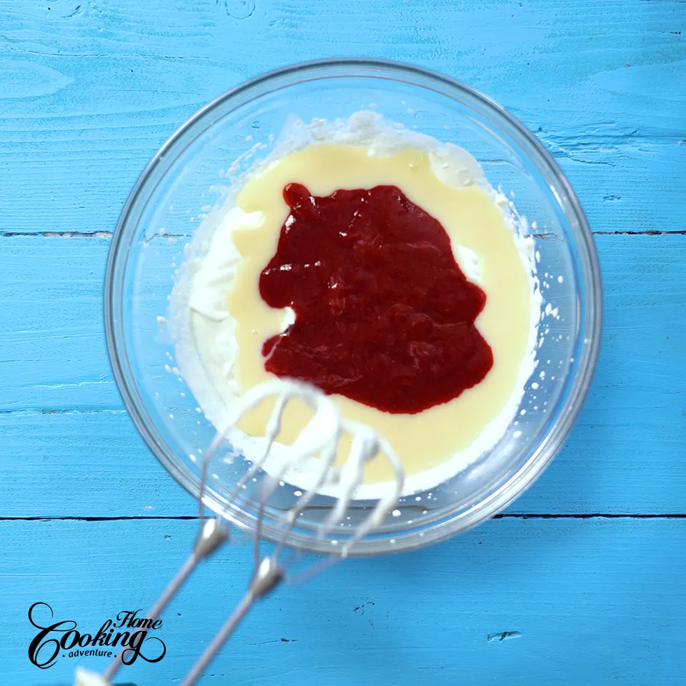 Neapolitan Ice Cream Cake- preparing strawberry ice cream