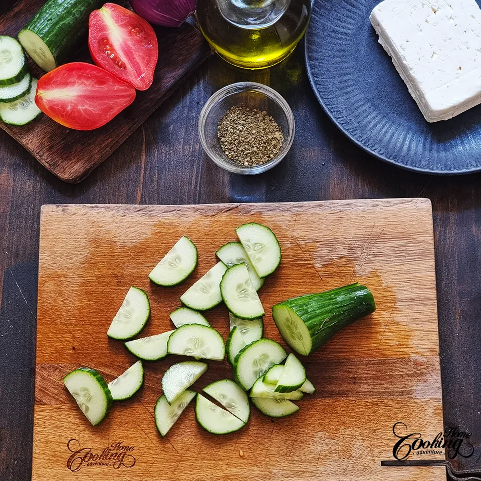 Greek Salad - cut the cucumber in thick moon slices