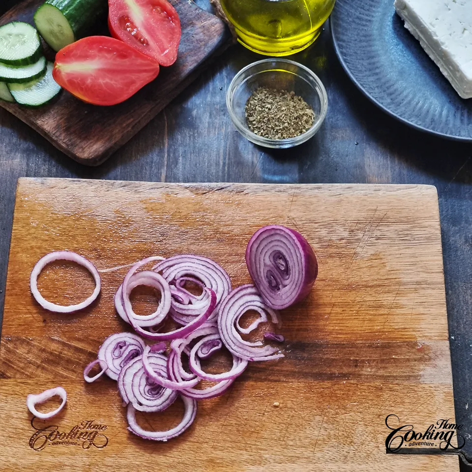 Greek Salad - cut the onion into rings