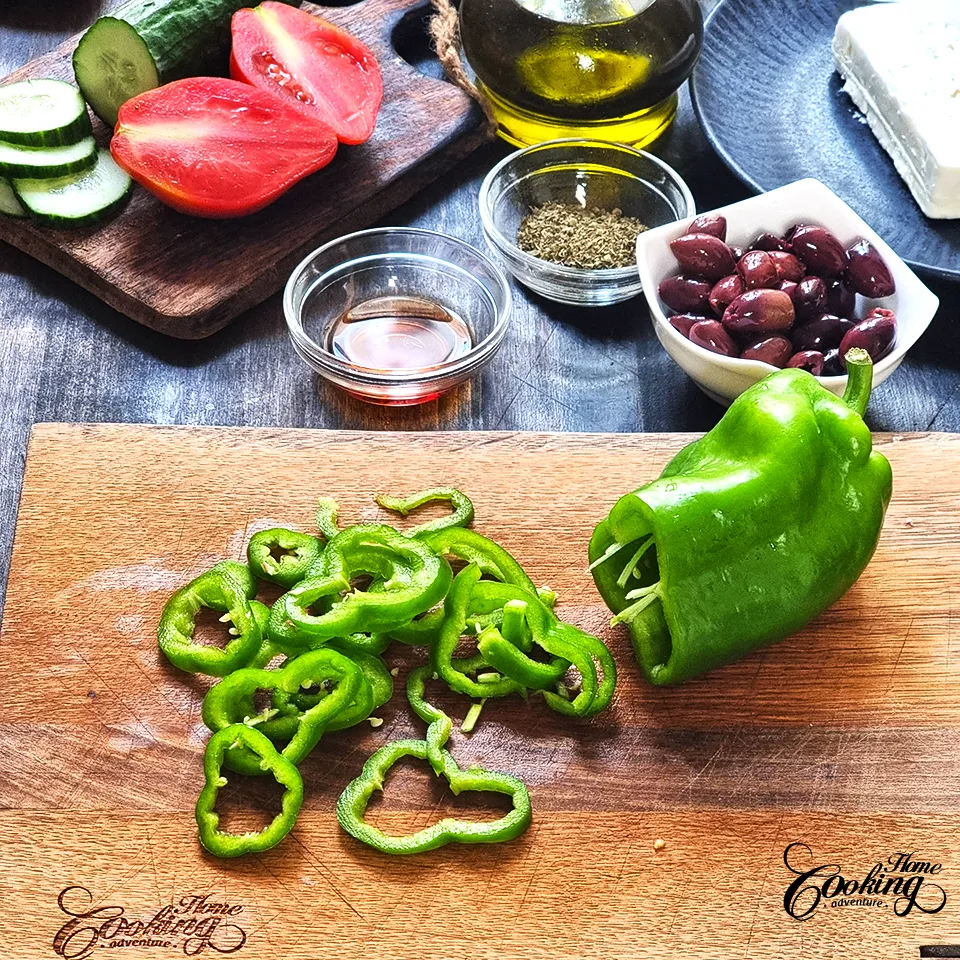 Greek Salad - cut the green pepper into slices