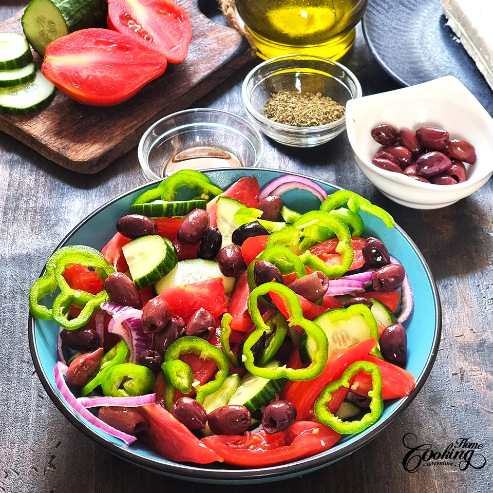 Greek Salad - place the vegetables in a bowl
