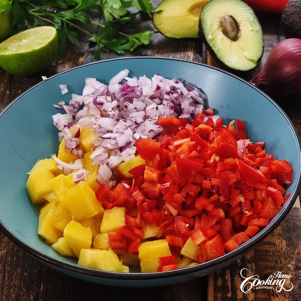 dice onion and red pepper