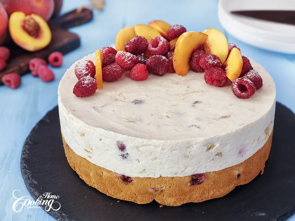 gâteau mousse framboise pêche