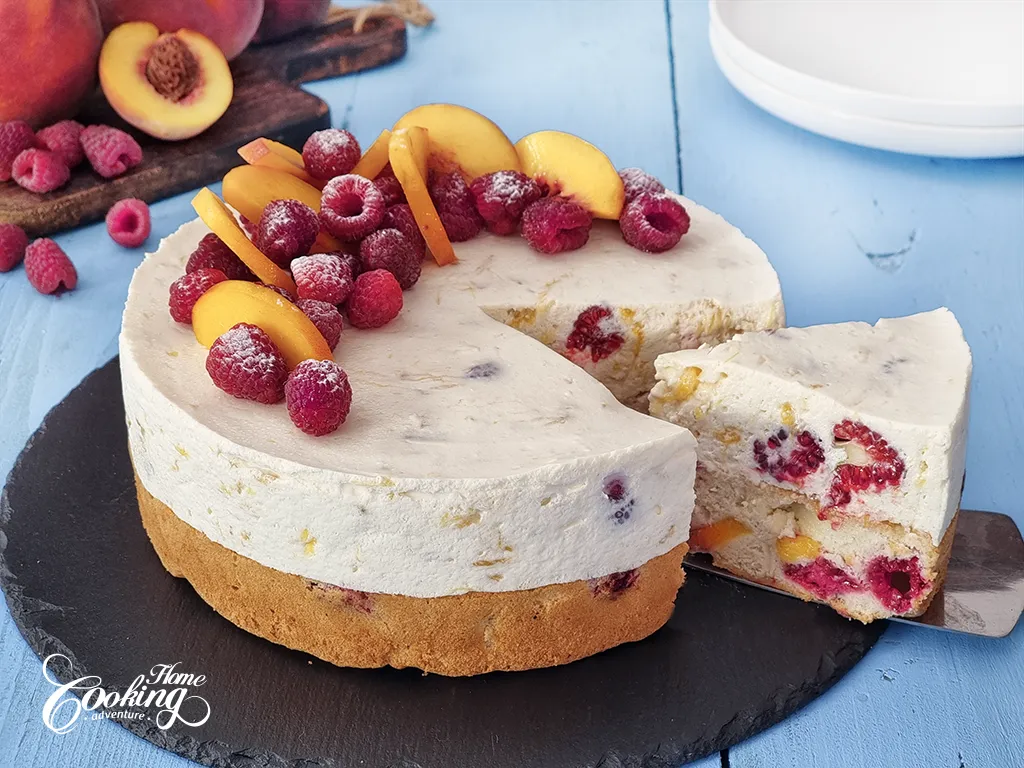Raspberry Peach Mousse Cake