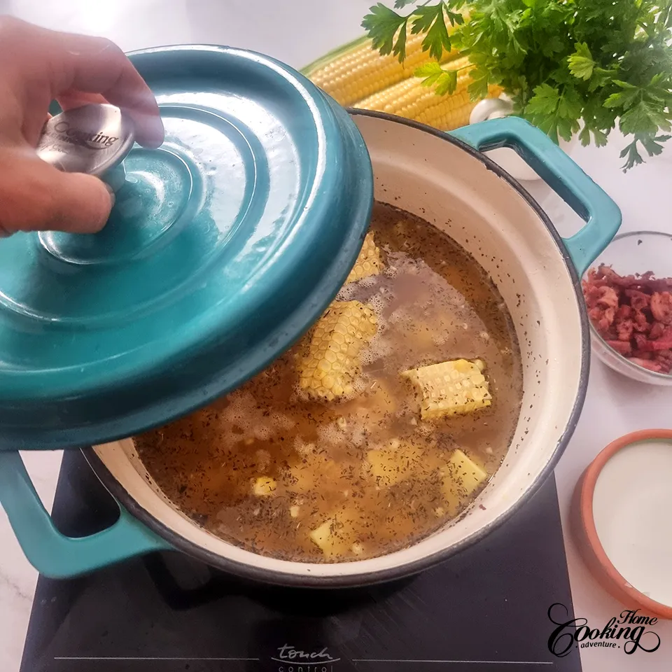 potato corn chowder - cover the pot