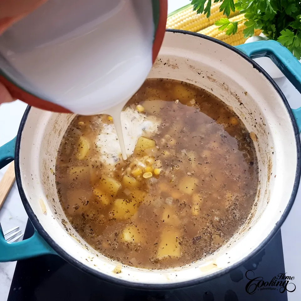 potato corn chowder - add the cream