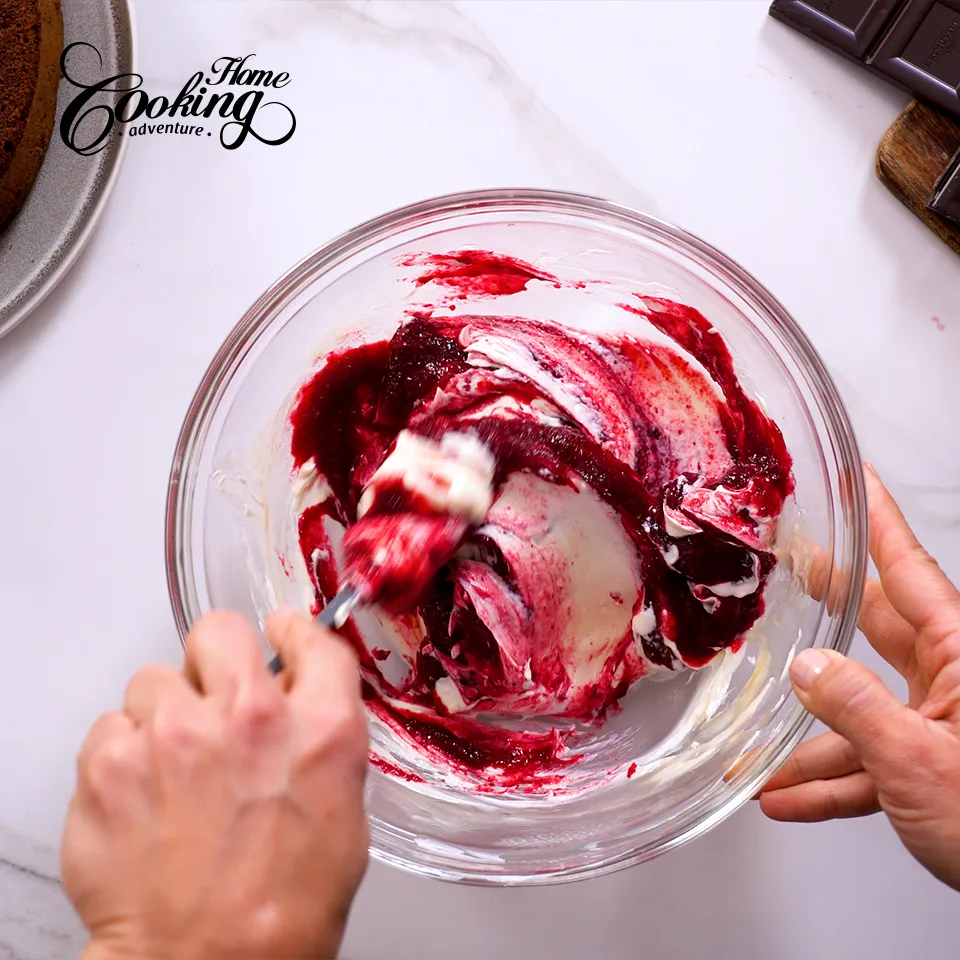 Chocolate Cranberry Cake - add the cranberry sauce to cream cheese frosting