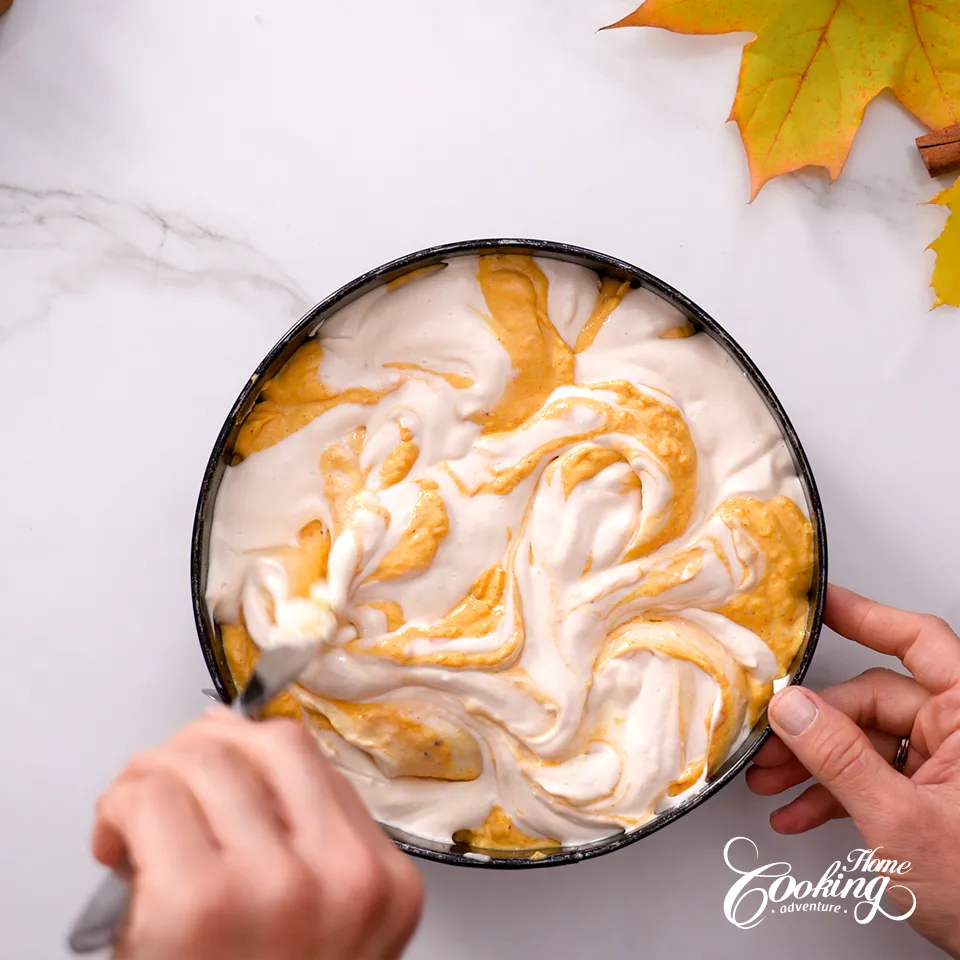 Pumpkin Cheesecake - swirl with a knife