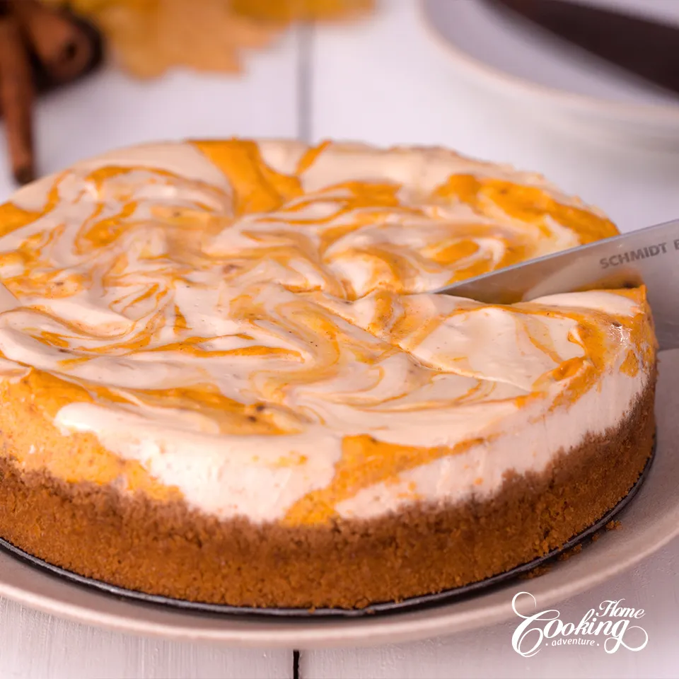 Pumpkin Cheesecake - cut the cheesecake