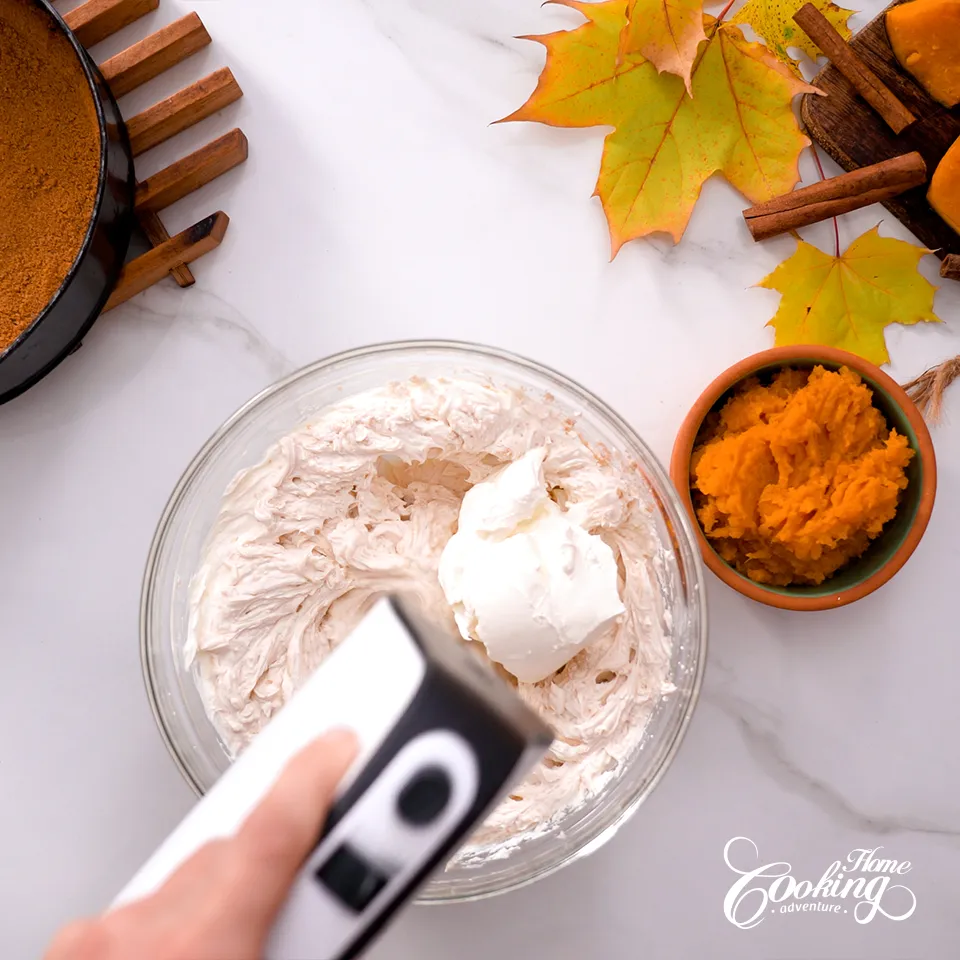 Pumpkin Cheesecake - prepare the cream cheese filling - add sour cream