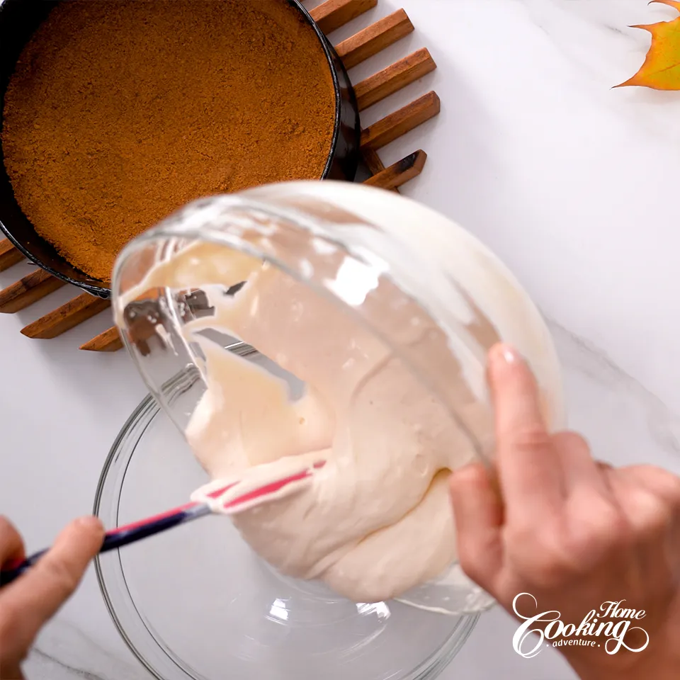 Pumpkin Cheesecake - prepare the cream cheese filling - divide mixture