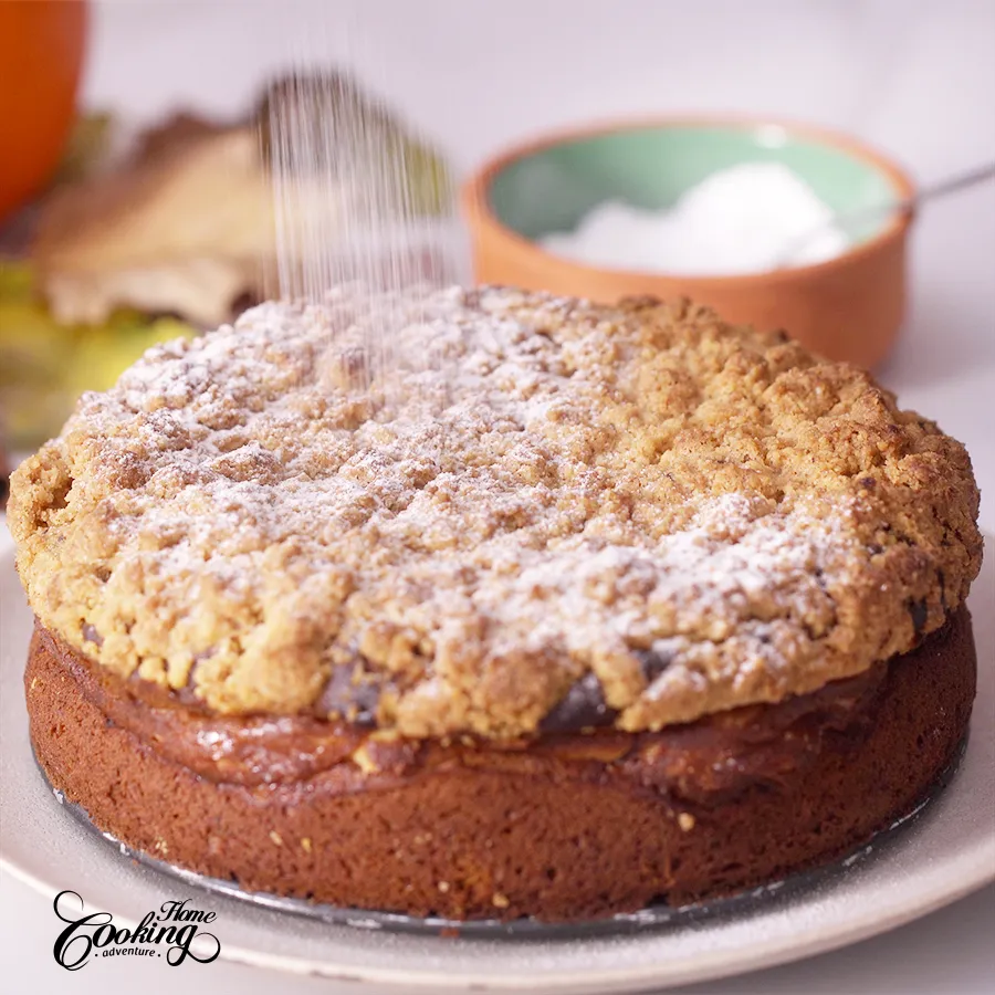 Pumpkin Cream Cheese Crumb Cake - dust the cake - step 17