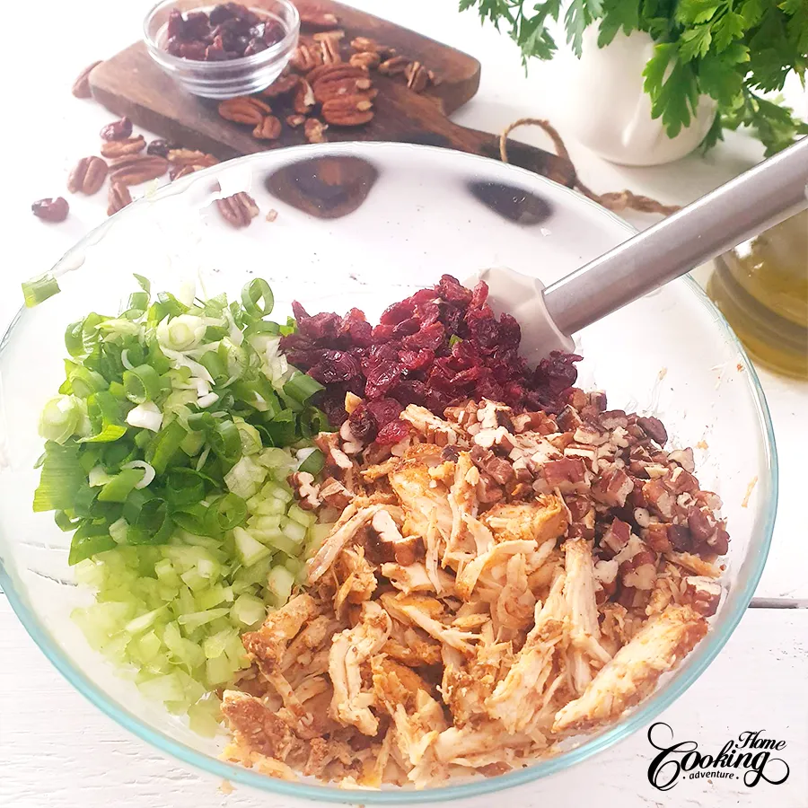leftover turkey salad recipe- add cranberries, nuts, green onion and celery