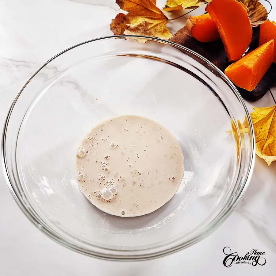 pumpkin dinner rolls - step 1- activate yeast