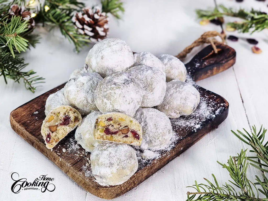 Cranberry Pistachio Snowball Cookies