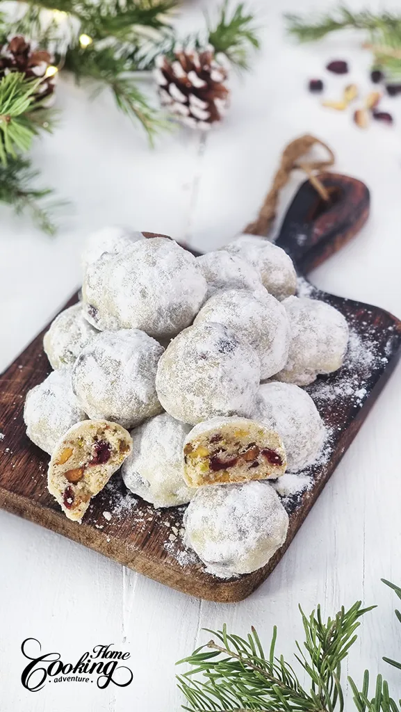 Pistachio Cranberry Snowball Cookies