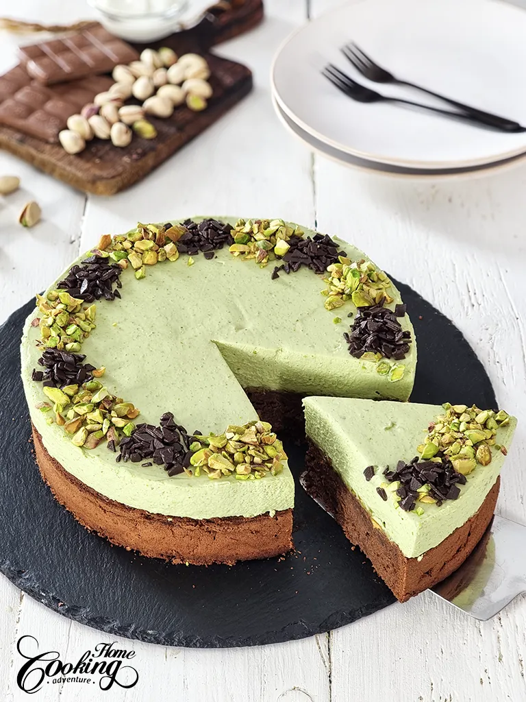 Chocolate Pistachio Mousse Cake with homemade Pistachio Cream