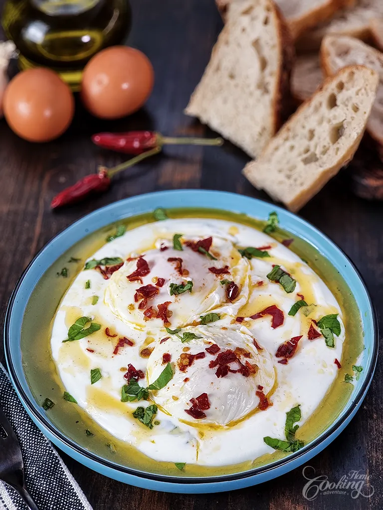 Turkish Poached Eggs with spiced yogurt