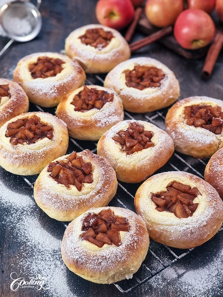Apple Cream Cheese Buns - dusted with powdered sugar