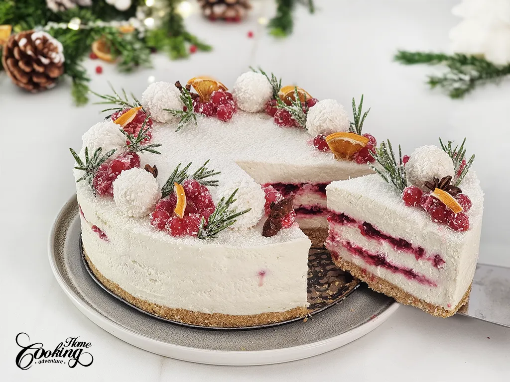 White Chocolate Coconut Cranberry Cheesecake