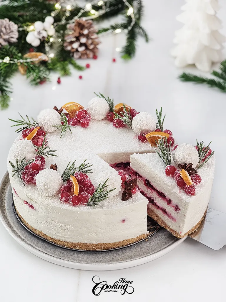 White Chocolate Coconut Cranberry Cheesecake - Easy No-Bake Festive Dessert
