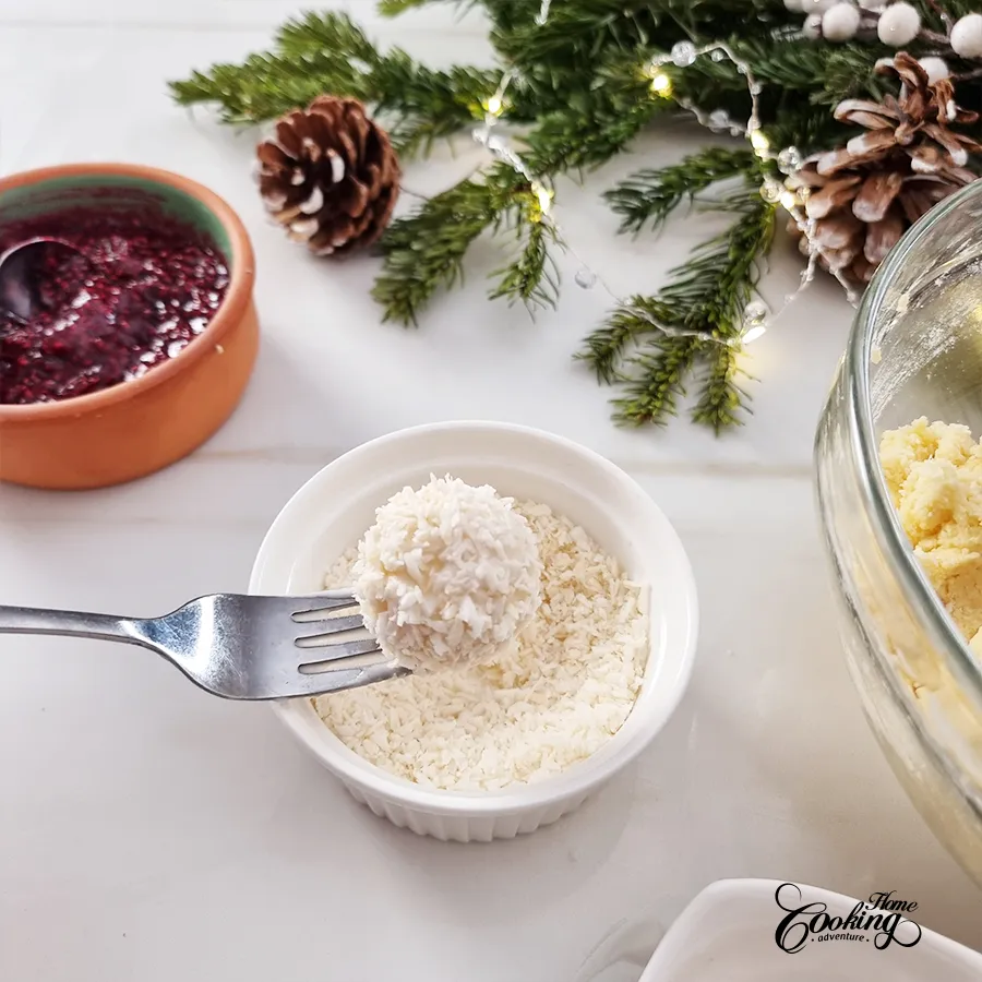 raspberry coconut thumbprint cookies - step17