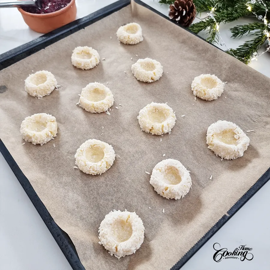 raspberry coconut thumbprint cookies - step21