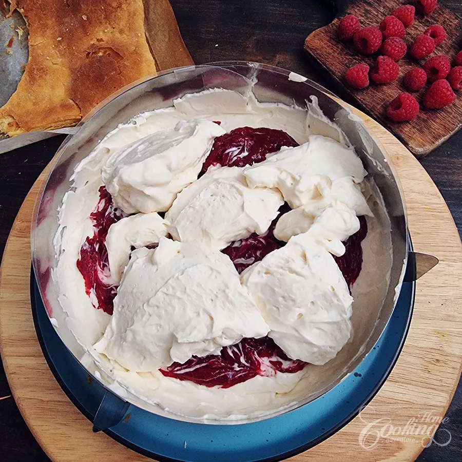 Raspberry Vanilla Custard Cake - step49