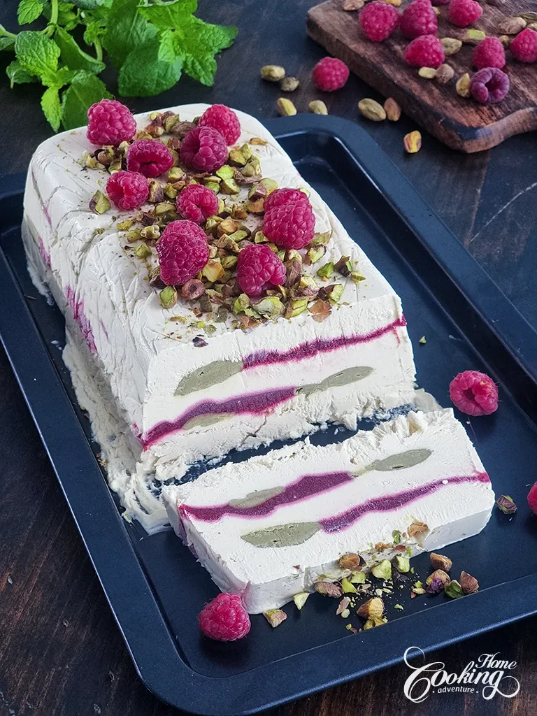 Pistachio Raspberry Semifreddo - No-Churn Frozen Dessert